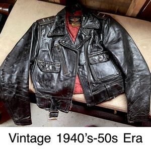 Vintage 40s 50s Harley Davidson Horsehide Leather Jacket Studded Moto Biker XS